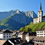 ** "Stable Liechtenstein cityscape under a clear sky, highlighting economic stability. Modern buildings blend with traditional architecture. The visual focuses on the solid foundation of the real estate market."

**